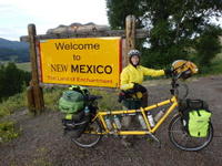 GDMBR: Terry Struck and the Bee at the Colorado-New Mexico State Line, Great Divide Mountain Bike Route, 18 July 2016.